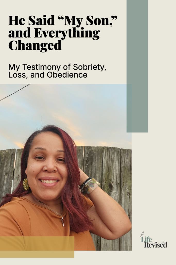 pinterest pin. he said my son and everything changed, shows Christina